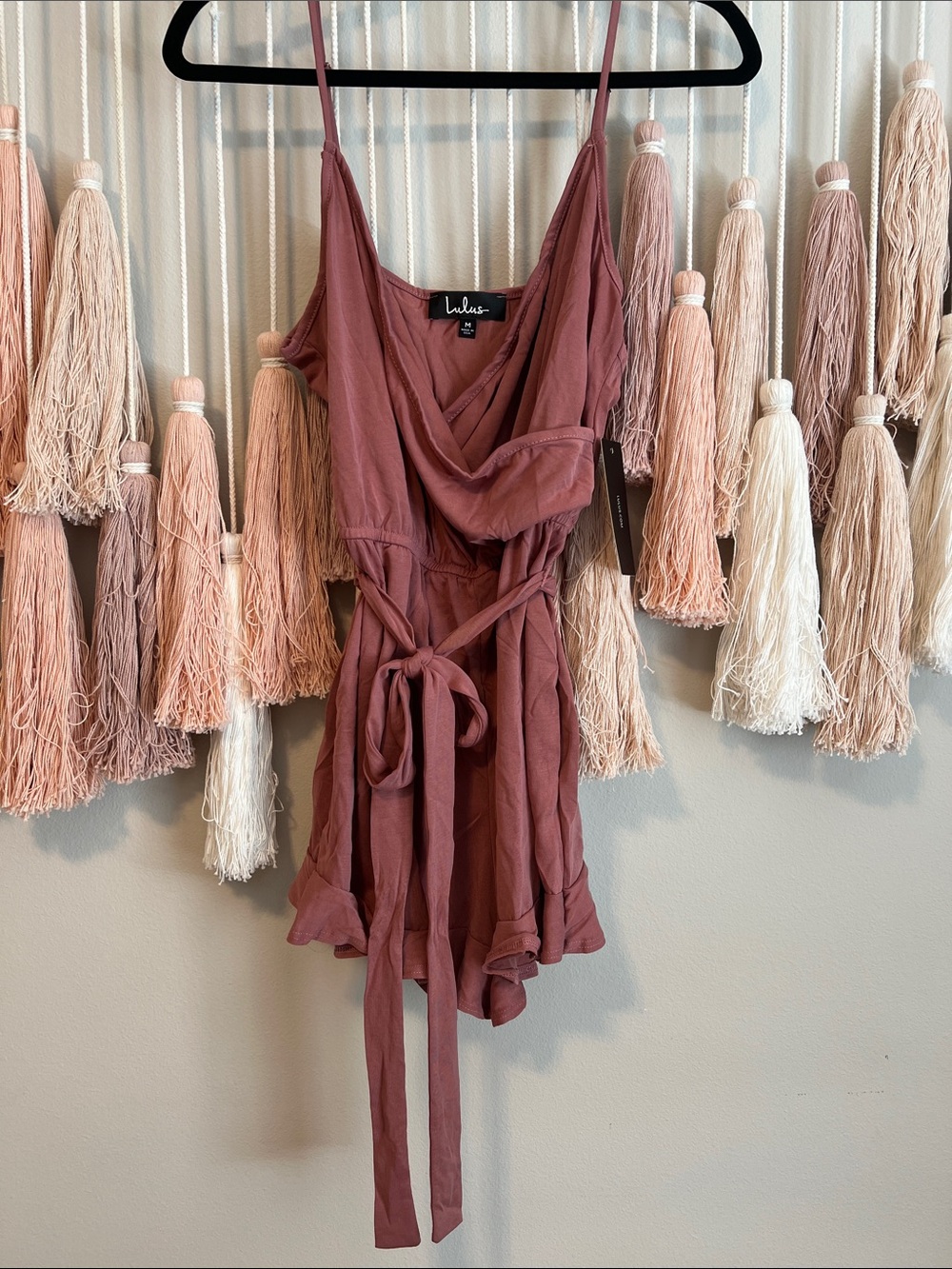 Lulus Mauve Pink Wrap Romper with Tie Waist